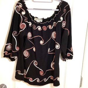 Lauren Michelle Women's Black Embroidery Top Blouse Off-The-Shoulder 3/4 Sleeve